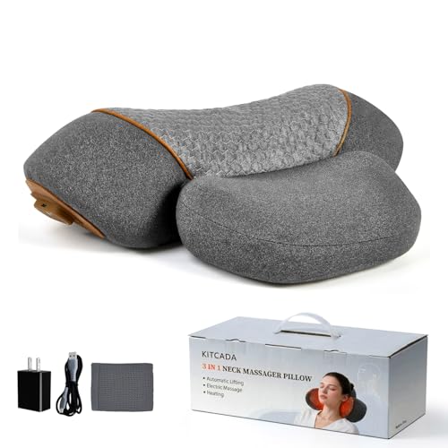 3-in-1 Neck Massager Pillow with Heating & Cervical Traction, Ergonomic Cervical Pillow for Neck Back Shoulder Pain Relief, Rechargeable Neck Pillow (Dark Gray) - color: Dark Gray