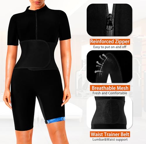 LMCOB Sauna Suit For Women Waist Trainers For Women Belly Fat Full Body Jumpsuit Adjust Waist Breathable Underarm