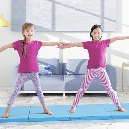 ZENOVA Gymnastics Mat 6'x3'x2''/4'x8'x2'' Exercise Mat Gym Mat for Home Aerobics Workout Foldable Tumbling Mat Children Gifts - color: 3FT x 6FT-- Lake Blue