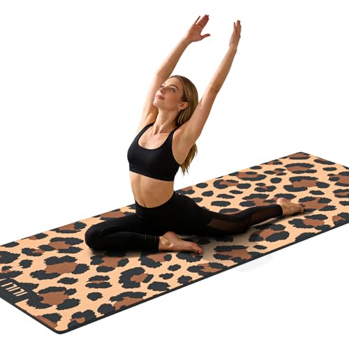 ILILI Yoga Mat Leopard Print Yoga Mat 8mm, Suede & TPE Thick Exercise Mat, Workout Mat for Women Men, 72''x25'' Fitness Mat with Strap for Home Gym, Yoga, Pilates, Stretching