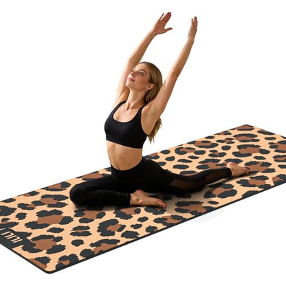 ILILI Yoga Mat Leopard Print Yoga Mat 8mm, Suede & TPE Thick Exercise Mat, Workout Mat for Women Men, 72''x25'' Fitness Mat with Strap for Home Gym, Yoga, Pilates, Stretching