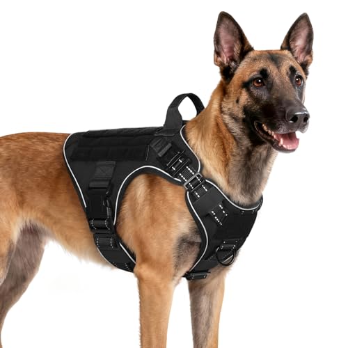 rabbitgoo Tactical Dog Harness for Medium, Heavy Duty Military No Pull Vest - color: Black Reflex, size: Medium