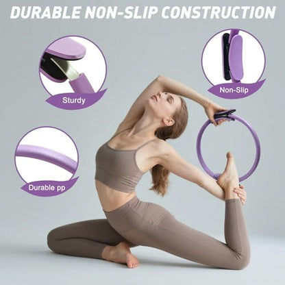 Pilates Kit, Home Pilates Workout Kit for Women, Pilates Equipment with 14" Pilates Ring and Ball, Resistance Bands, Sliders & Grip Socks Accessories for Starter Home Workouts