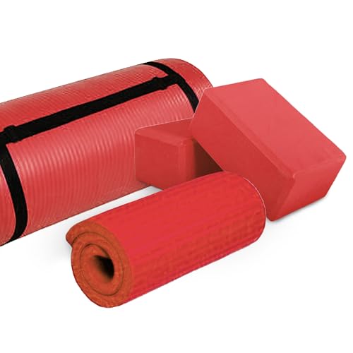 BalanceFrom 71x24 Inches Yoga Mat with Knee Pad and Optional Blocks – Extra 1-Inch Thick Non-Slip Foam with Anti-Tear Surface and Carrying Strap for Home, Studio, or Gym Workouts