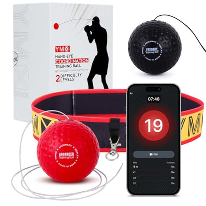 YMX BOXING® Training Reflex Ball with Counter App - Adjustable Elastic Headband, Light Weight Soft Foam Balls - Improve Coordination, Reaction Speed, Focus, Accuracy - Cardio Sports Exercise Equipment