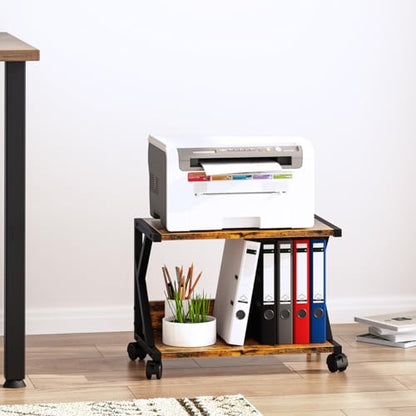 aboxoo Desktop Printer Stand with 2 Tier Wood Storage Shelves,Under Desk Printer Table,Multi-Purpose Home Office Desk Organizer for Fax Machine, Scanner (Rustic Brown) - color: Brown