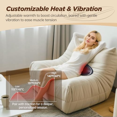 Electric Lumbar Traction Device for Lower Back Pain Relief – Multifunctional Lumbar Massager with Dynamic Traction, 3-Level Heat & Vibration Massage – Lumbar Stretcher for Home Office Use