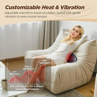 Electric Lumbar Traction Device for Lower Back Pain Relief – Multifunctional Lumbar Massager with Dynamic Traction, 3-Level Heat & Vibration Massage – Lumbar Stretcher for Home Office Use
