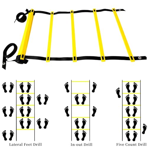 20ft Adjustable Agility Ladder | Speed Ladder for Soccer, 12 Adjustable Rungs, Durable, Carry Bag & Straps, Yellow, Footwork Training for Athletes