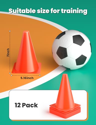 GHB Hex Agility Rings 1 Pack and 12 Pack 7 Inch Football Cones with 3 Carrying Bag