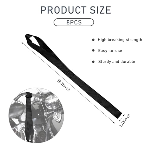 Wevdn 8 PCS Soft Loop Tie Down Straps, 1.1"x 18" Heavy Duty Tie Down Loops, 1500lb Load Capacity, 4500lb Breaking Strength for Securing Bikes, Motorcycles, Scooters, Lawn Equipment (Black) - color: Black, 8 PCS