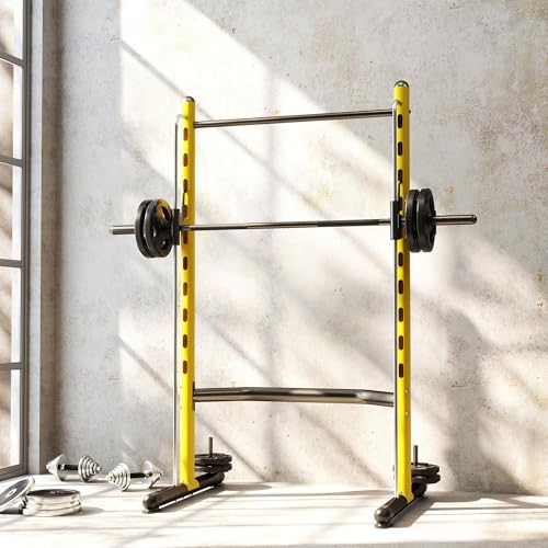Soozier Squat Rack with Pull-Up Bar, Adjustable Power Rack with Barbell Bar, Multi-Functional Steel Bench Press Rack for Home Gym Strength Training, Black - color: Yellow