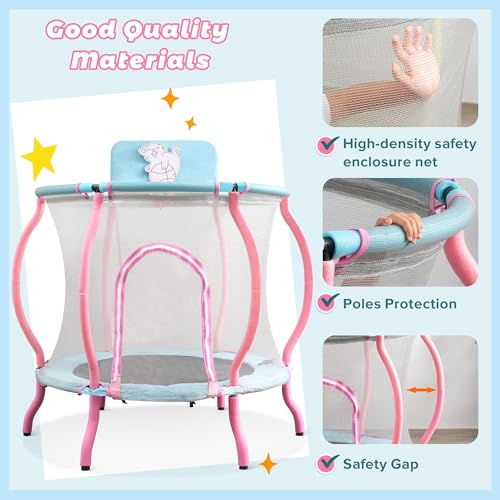 Trampoline, Portable Fitness Foldable Trampoline in-Home Mini Rebounder with Adjustable Handle, Exercise Trampoline for Kid/Adults, 40" Max Load 330lbs (Enclosure, Pink)