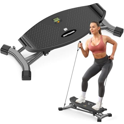 Balance Board for Full Body Workout, Wobble Board with LCD Monitor & Resistance Bands, 300 lbs Capacity Portable Rocker Board for Home Gym, Cardio, Core & Leg Training