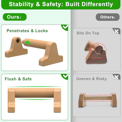 SELEWARE Wood Push Up Bars Steel Calisthenic Parallette Bars Handstand Bars - color: D: Wood Grip (8.7"L x 4"H)
