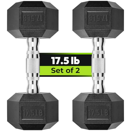 HANDBODE Hex Dumbbell Set, 2.5-65 lb Rubber Encased Exercise & Fitness Dumbbells, Weights Dumbbells Set of 2, Hand Weight for Strength Training - size: 17.5 lb, Pair, style: Chrome Handle