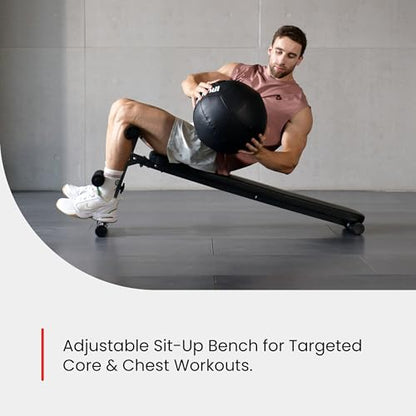 Finer Form Gym-Quality Adjustable Sit Up Ab Bench & Decline Weight Bench for Home Gym Strength Training.