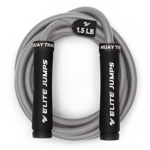 Muay Thai 3.0 Weighted Jump Rope for Men & Women - Professionally Designed for High-Intensity Training | Muay Thai, MMA & Fitness Jump Rope - Full Body Workout Weighted Rope - color: Grey 1.5lb