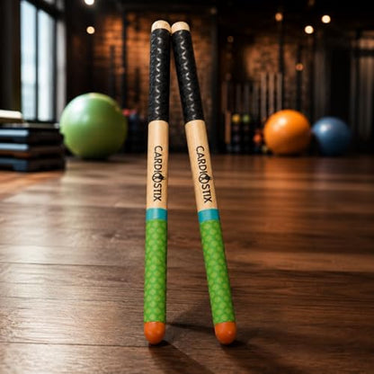 Cardiostix 8.5oz Cardio Drum Sticks per set (1 pair of sticks only) Weighted Double Grip Premium American Hickory Wood (Rainbow #3) | Drumming, Fitness, Aerobic Class - color: RAINBOW #3