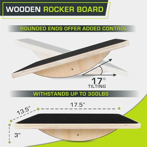 ProsourceFit Wooden Rocker Balance Board Anti-Slip Core Trainer 17.5in (39.5cm) for Physical Therapy, Exercise, Stability Training, Ideal Standing Desk Balance Board, Black