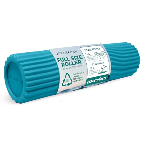 Tidal Roller - Miami Blue - Muscle Massage Foam Roller for Back Pain & Stretching - Firm and Ergonomic Wide Wave Textured - Yoga, Athletics, & Wellness - Full Size, 20" x 5" - color: Miami Blue