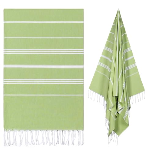 Turkish Beach Towel Oversized - 40"x70" Quick Dry Sand Free Thin Pool Towel for Adults, Extra Large Cotton Lightweight Travel Towel (Apple Green)