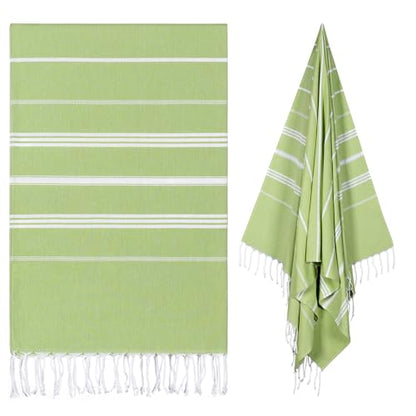 Turkish Beach Towel Oversized - 40"x70" Quick Dry Sand Free Thin Pool Towel for Adults, Extra Large Cotton Lightweight Travel Towel (Apple Green)