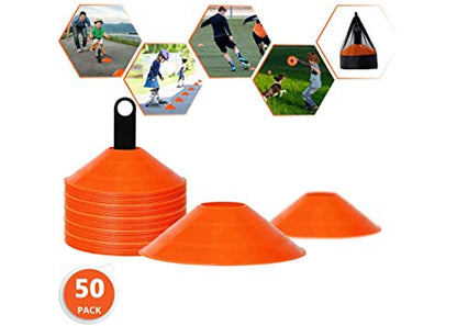 Pro Disc Cones (50 PCS) Disc Cone Agility Training Sports Cone Plastic with Carry Bag & Holder for Training, Football, Soccer, Kids, Sports, Field Cone Markers