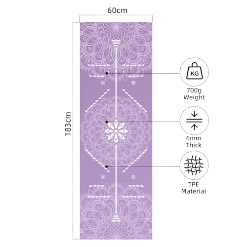 FOLAI Extra Thick Yoga Mat 6mm，pilates mat thick - Non-Slip Exercise Mat for HIIT, Pilates & Home Workouts & Workout with Free Carry Strap - color: body line purple