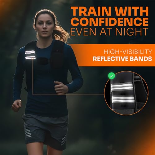 Running Weighted Vest Woman for Walking & Cardio - 12 Lb Strength Training Weight Vests with Reflective Straps, Pocket, and Even Iron Sand Distribution for Fitness, Running & Workout