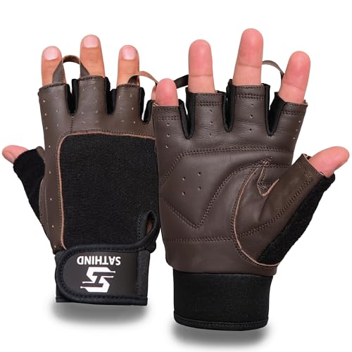 Leather Workout Gloves for Men & Women – Anti-Slip Weightlifting, Gym, and Cycling Gloves with StretchBack Mesh, Full Palm Protection Extra Grip for Fitness & Cross-Training Gloves