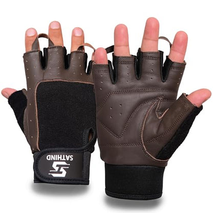 Leather Workout Gloves for Men & Women – Anti-Slip Weightlifting, Gym, and Cycling Gloves with StretchBack Mesh, Full Palm Protection Extra Grip for Fitness & Cross-Training Gloves