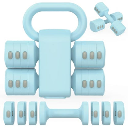 Hezeyferg 2-in-1 Adjustable Dumbbells Set, 4 Levels Weight Dumbbells Set for Women Men, Each 2.2/3.3/4.4/5.5lb Hand Weights with Kettlebell Form for Home Gym Exercise Training - color: Blue