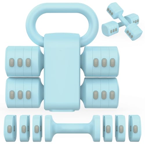 Hezeyferg 2-in-1 Adjustable Dumbbells Set, 4 Levels Weight Dumbbells Set for Women Men, Each 2.2/3.3/4.4/5.5lb Hand Weights with Kettlebell Form for Home Gym Exercise Training - color: Blue