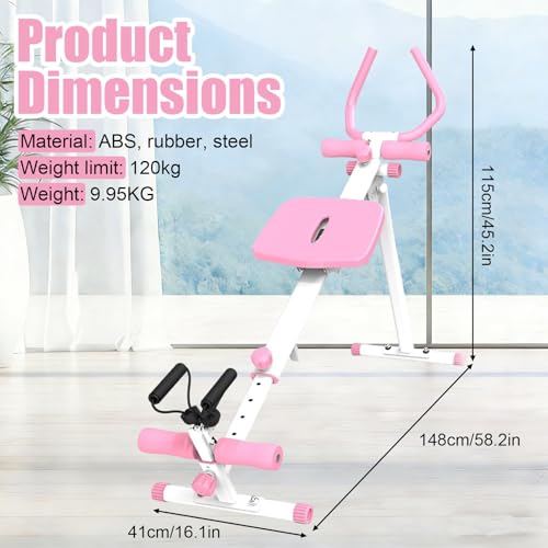 Ab Workout Equipment Abs Trainer, 4 in 1 Workout Machine with Ab Slider Roman Chair Rowing Leg Press, All in One Fitness Equipment for Home Gym Training - color: Pink