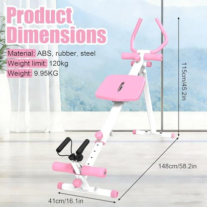 Ab Workout Equipment Abs Trainer, 4 in 1 Workout Machine with Ab Slider Roman Chair Rowing Leg Press, All in One Fitness Equipment for Home Gym Training - color: Pink