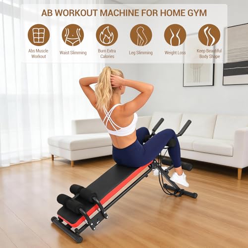 2 in 1 Ab Bench, Adjustable Ab Workout Bench with 330 lbs Capacity, Home Gym Exercise Machine for Sit Ups, Glider and Push Ups, Red
