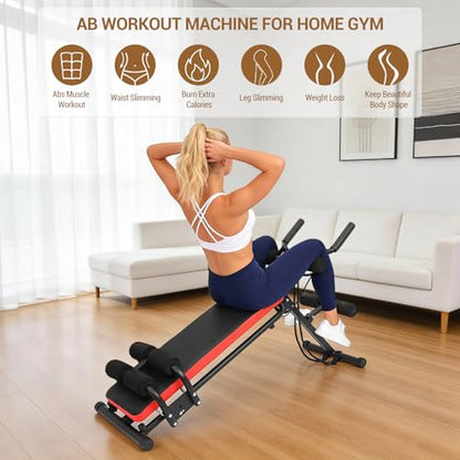2 in 1 Ab Bench, Adjustable Ab Workout Bench with 330 lbs Capacity, Home Gym Exercise Machine for Sit Ups, Glider and Push Ups, Red