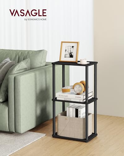 VASAGLE 3-Tier Shelf, Storage Shelves, Bookcase with Shelves, Living Room - color: Ebony Black + Ink Black, size: 3 Tiers (15"W)