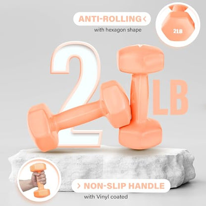 Yes4All Vinyl Hexagon Dumbbell - Dumbbells Set of 2 Hand Weights for Home Gym & Strength Training (2-15 lbs Weight Options) - color: A. 2 lbs - Peach Puzz - Pair