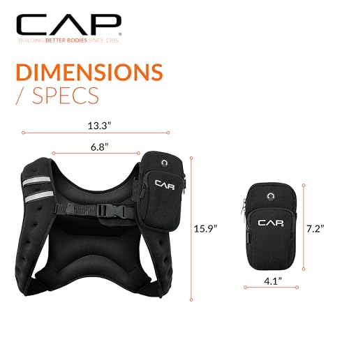 CAP Barbell 8LB Weighted Vest – Unisex Workout Vest with Phone Pouch, Reflective Strips, and Adjustable Fit for Walking, Running, Cardio, and Strength Training | Black or Blue - color: Black