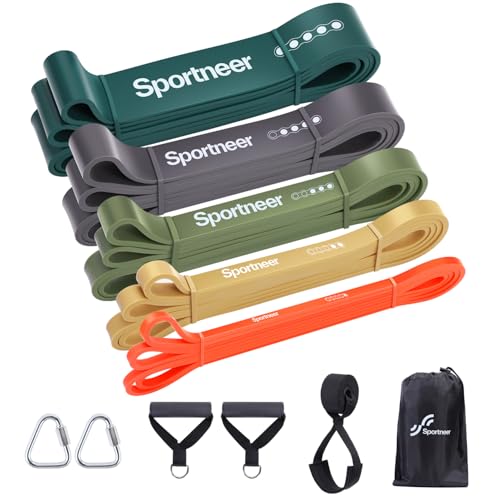 Sportneer Resistance Bands for Working Out: Pull Up Bands 5-130lb 5 Levels Exercise Bands Workout Bands Set with Handles & Door Anchor Pull Up Assist Bands for Men Women Resistance Training