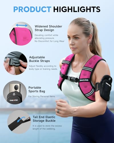 Weighted Vest for Men Women, 6/8/12/16/20/25lbs with Detachable Phone Pouch - color: Pink, size: 20LB