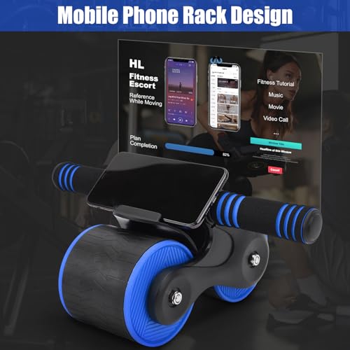Abdomina Roller Workout Exerciser Equipment , Automatic rebounds Abdominal Wheel , Abdominal Roller Machine with Knee Pad for Abdominal Core Strength Training , Home Gym Fitness for Men Women(Blue)