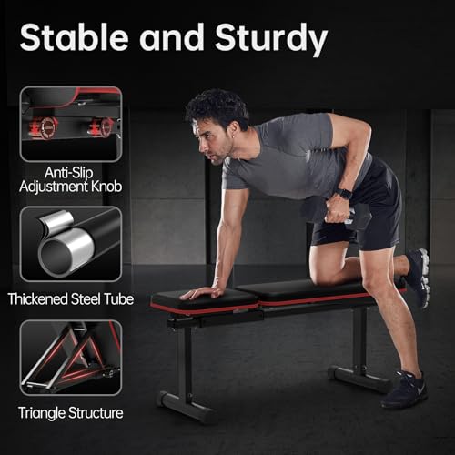 PASYOU Adjustable Weight Bench, 660LBS Foldable Workout Bench, Multi-Angle Incline Exercises Bench Compact Bench Press Full Body Strength Training Bench for Home Gym, Free-Assembly
