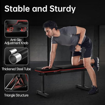 PASYOU Adjustable Weight Bench, 660LBS Foldable Workout Bench, Multi-Angle Incline Exercises Bench Compact Bench Press Full Body Strength Training Bench for Home Gym, Free-Assembly