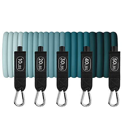 Retrospec Train Resistance Bands Set for Working Out - 5 Stackable Bands, Handles & Door Anchor - Portable Fitness Equipment for Physical Therapy & Yoga Includes Carry Bag