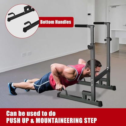 Height Adjustable Dip Station for Home Gym,Versatile Fitness Equipment for Pull-Ups,Push-Ups & Dips,Heavy-Duty Steel Frame Construction with Foam Grip Handles,Portable Strength Training Stand