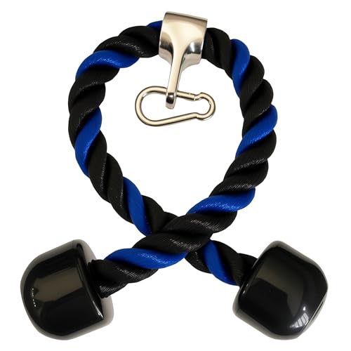 Heavy Tricep Rope Cable Machine Accessories Nylon Tricep Rope for LAT Pull Down Pulley System Attachment, for Home Gym Weight Fitness with Carabiner - color: Blue&Black