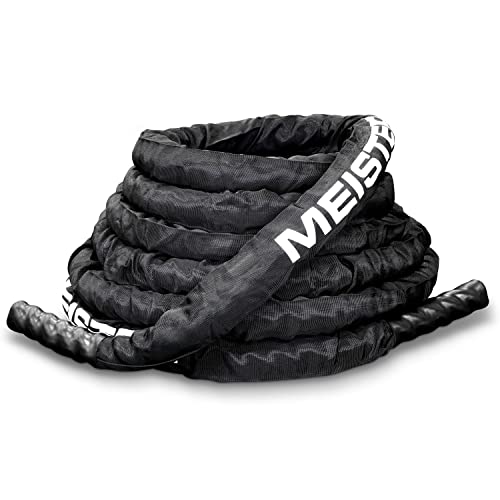 Meister Professional Sheathed Battle Rope for Strength & Conditioning Gym Workouts - 2.0" Diameter - Black